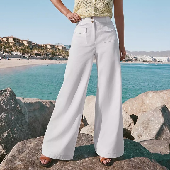 NWT LOFT Patch Pocket Wide Leg Pants White - Picture 1 of 2